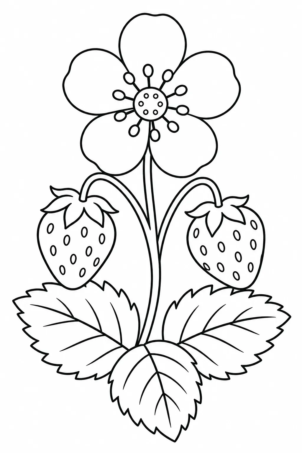 Strawberry Blossom printable spring flower coloring page for kids