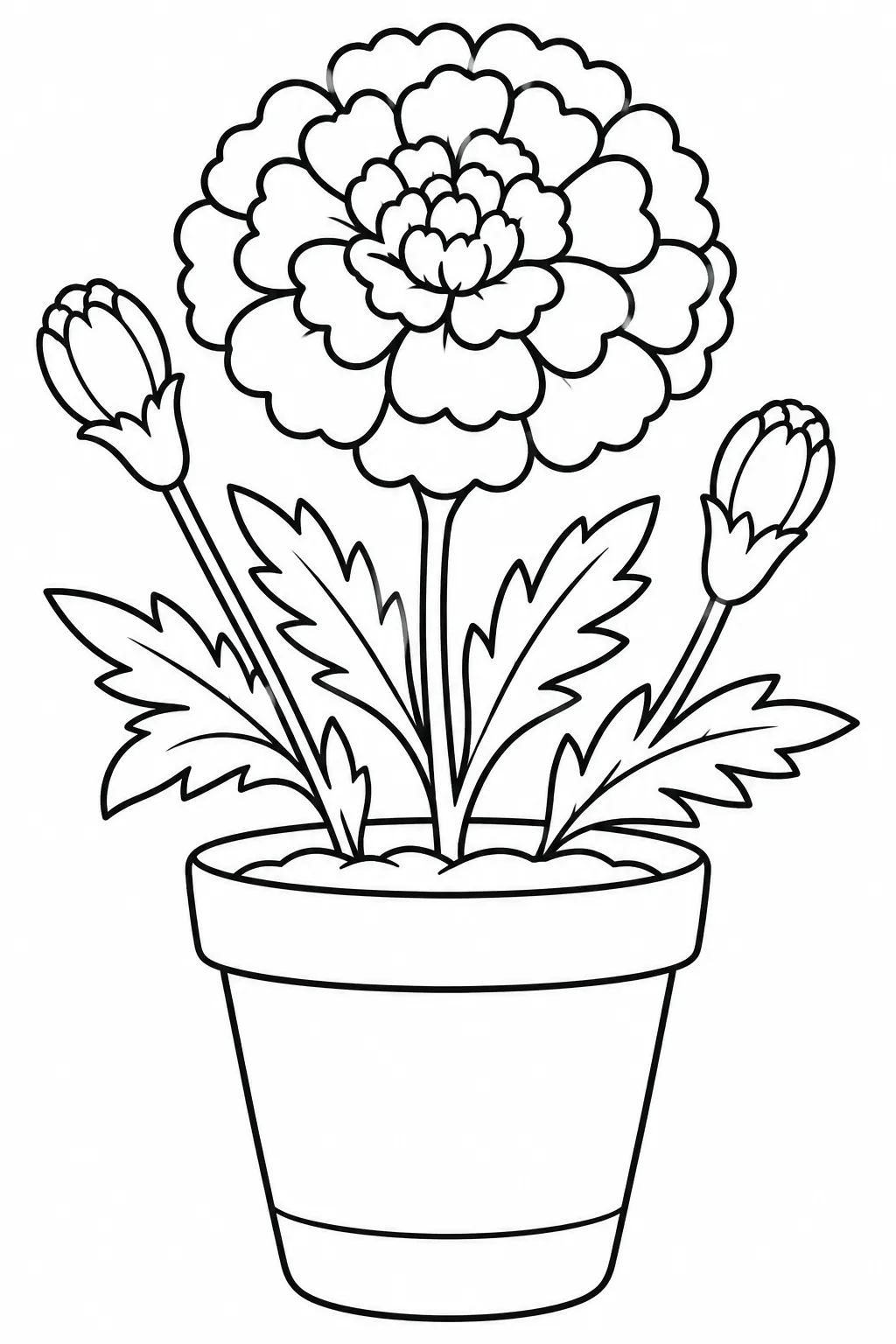 Marigold Pot printable spring flower coloring page for kids