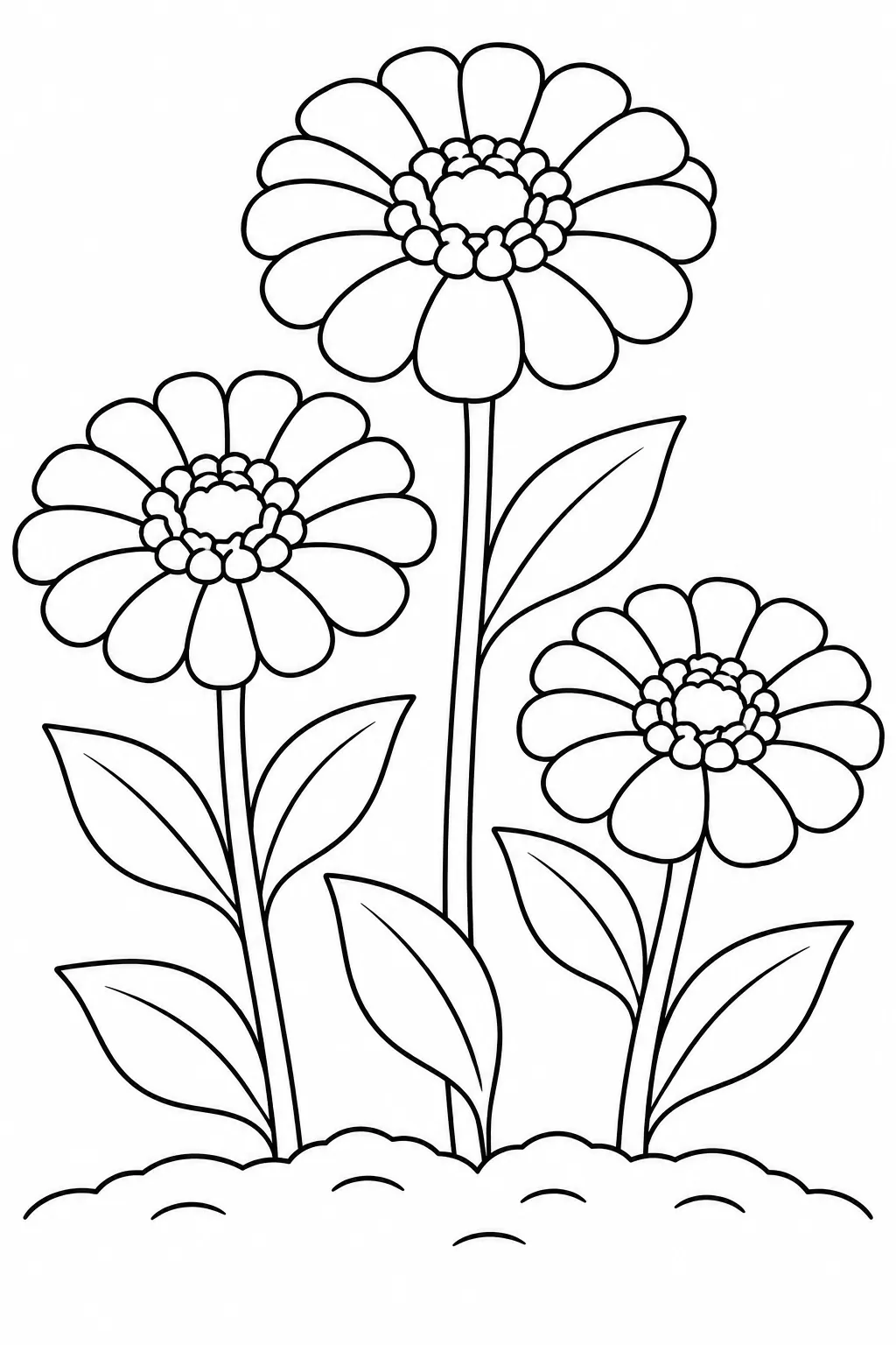 Zinnia Bed printable spring flower coloring page for kids