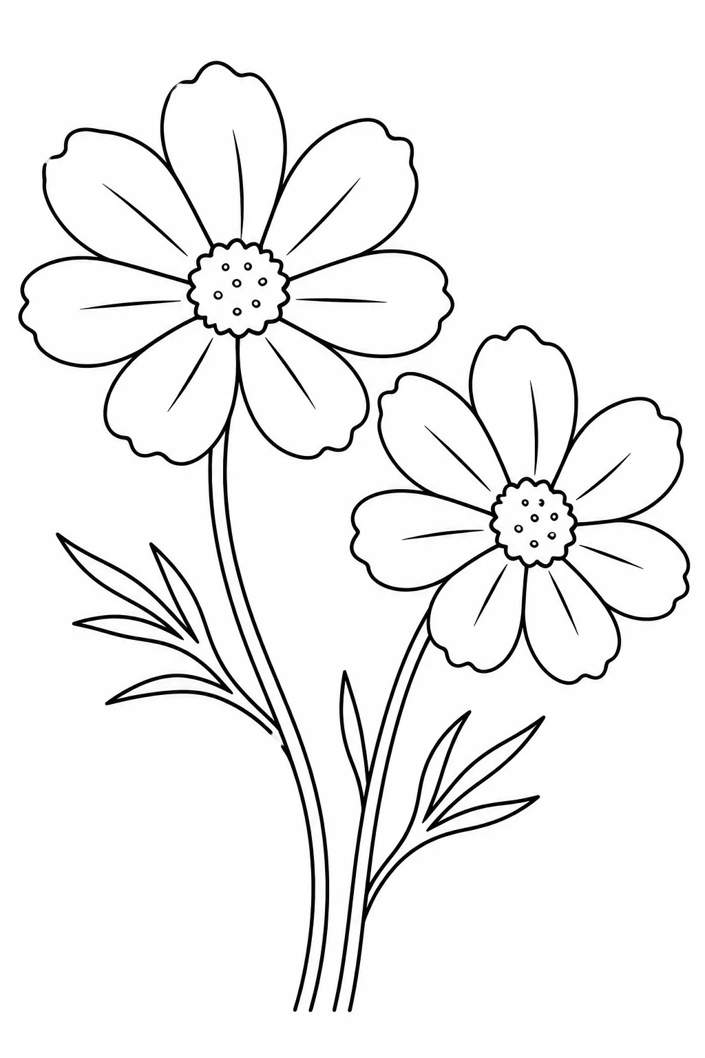 Cosmos in the Breeze printable spring flower coloring page for kids