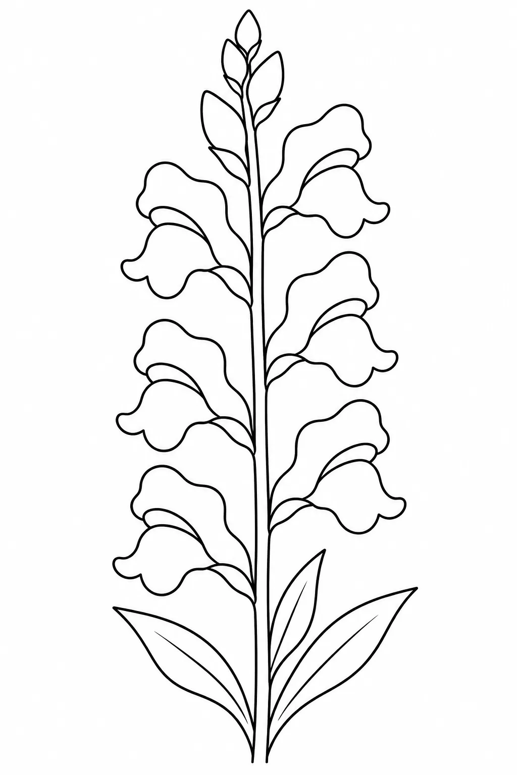 Snapdragon Stalk printable spring flower coloring page for kids