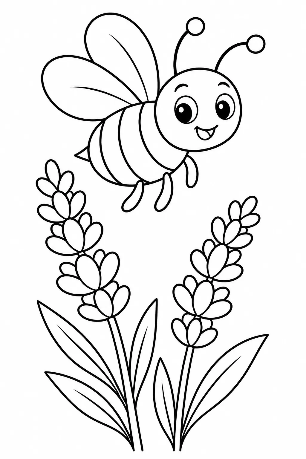 Bee Above Lavender printable spring flower coloring page for kids