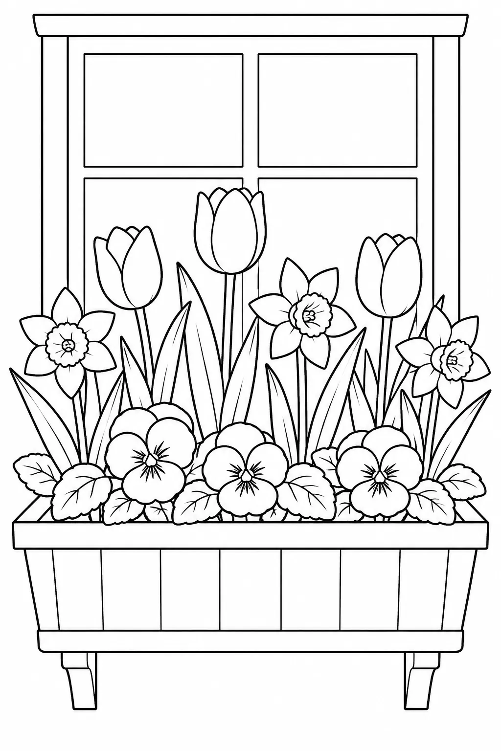 Spring Window Box printable spring flower coloring page for kids
