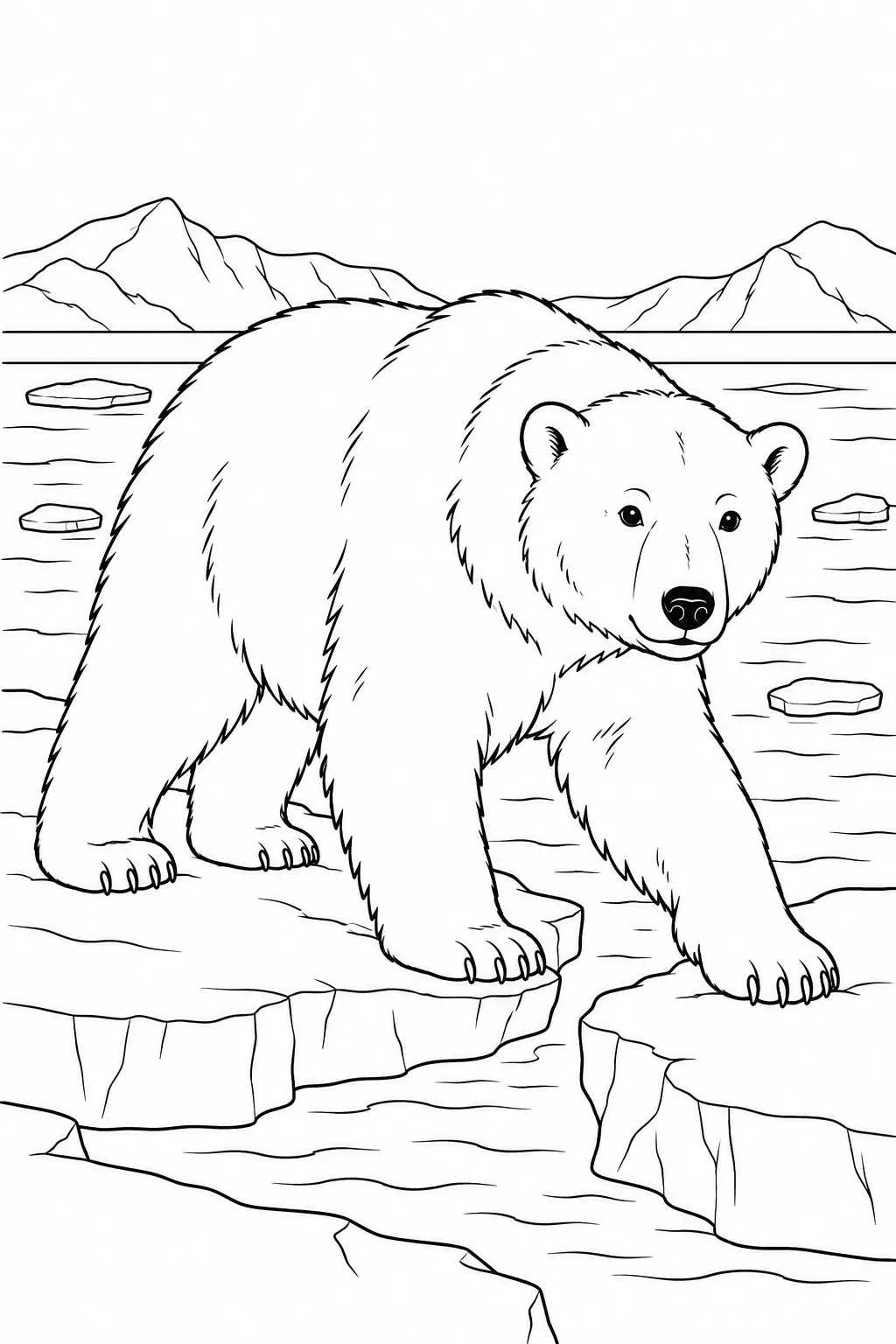 Polar Bear Crossing the Ice printable winter animal coloring page