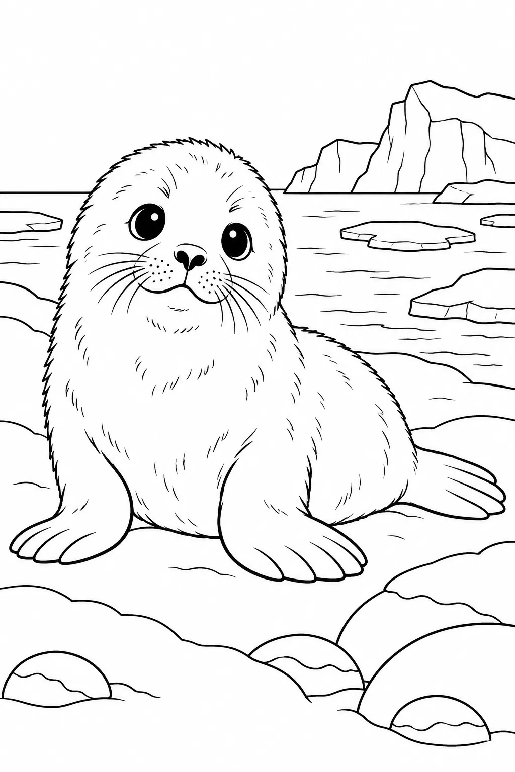 Seal Pup by the Shore printable winter animal coloring page