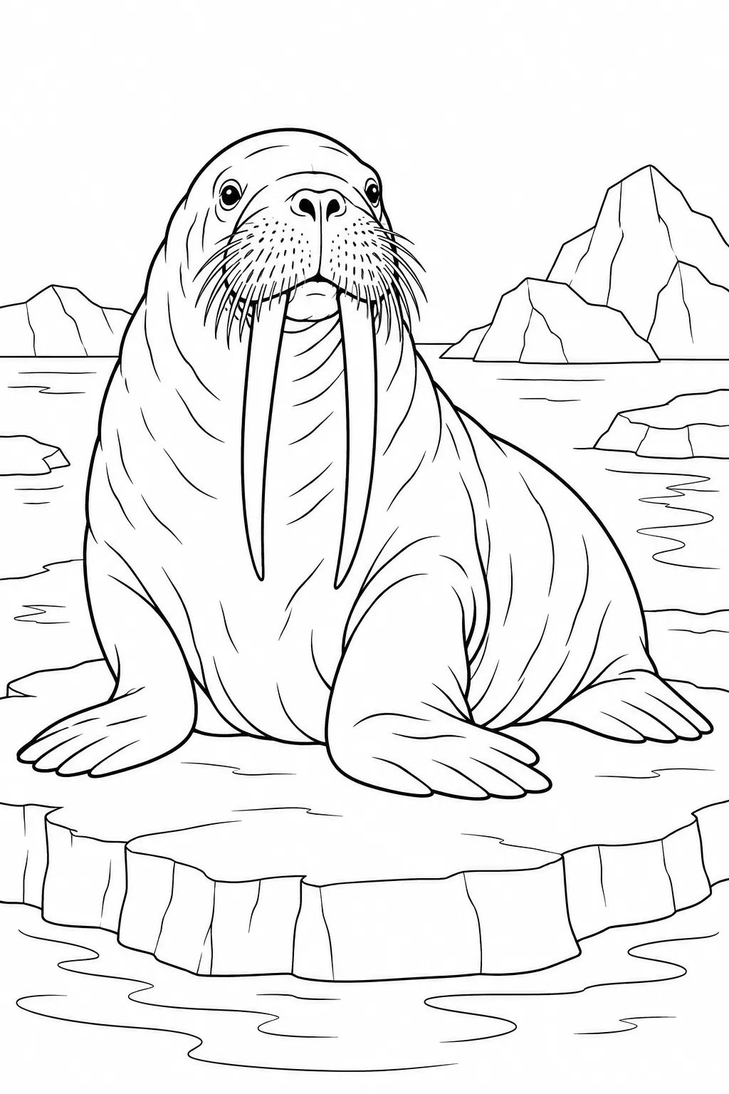 Walrus with Long Tusks printable winter animal coloring page