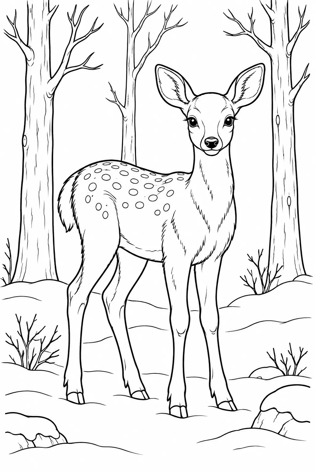 Deer in a Bare Grove printable winter animal coloring page