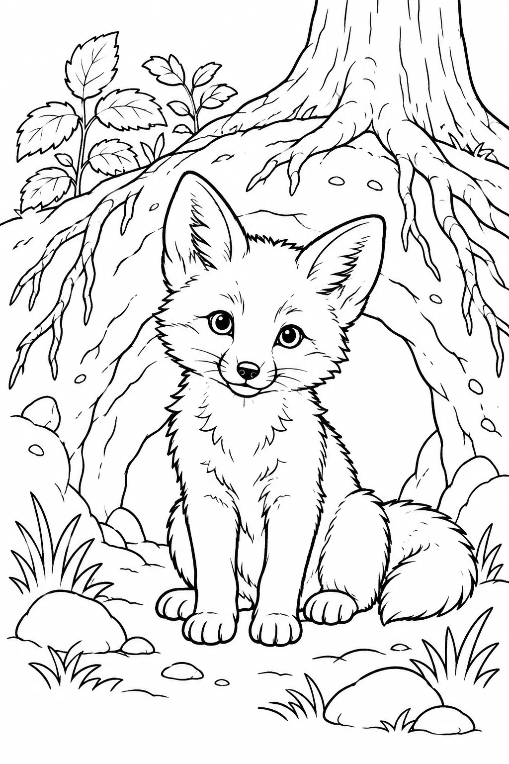 Fox Cub at the Den printable woodland animal coloring page