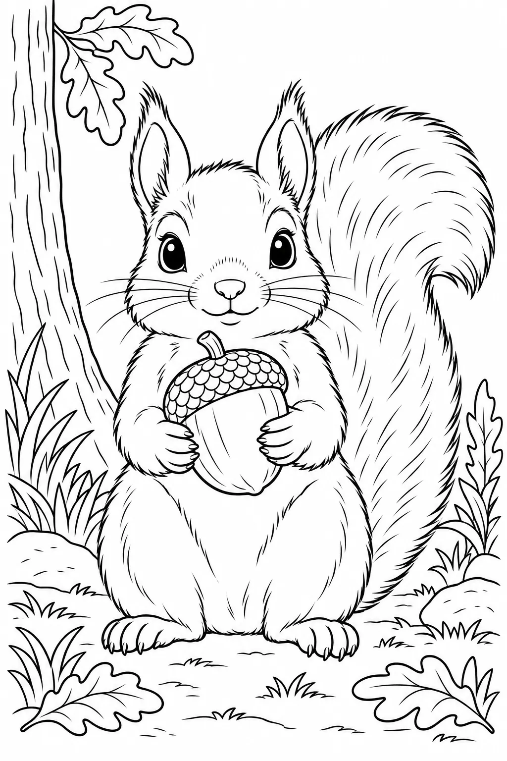 Squirrel Holding an Acorn printable woodland animal coloring page