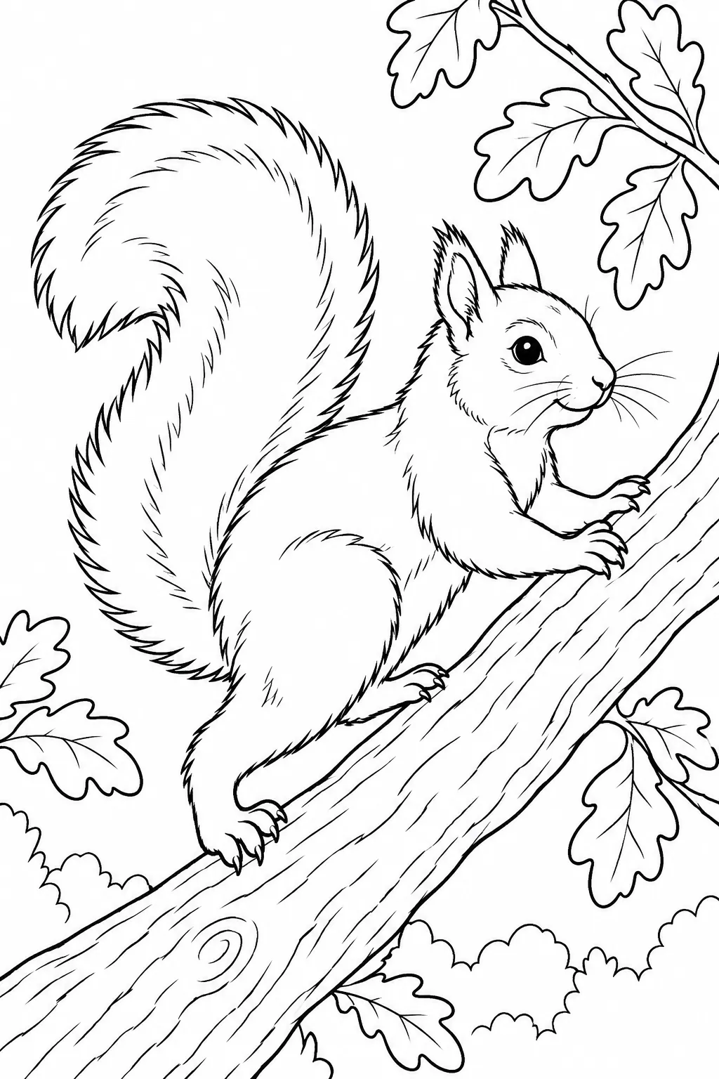 Squirrel Climbing a Branch printable woodland animal coloring page