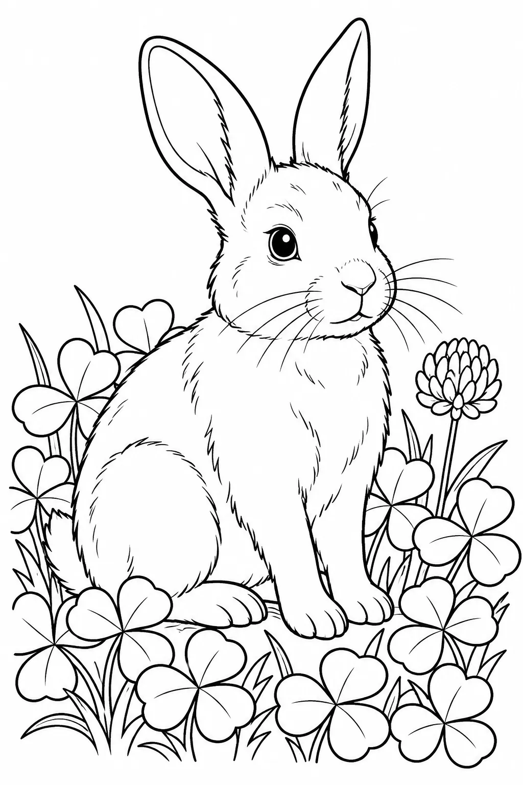 Rabbit in Clover printable woodland animal coloring page