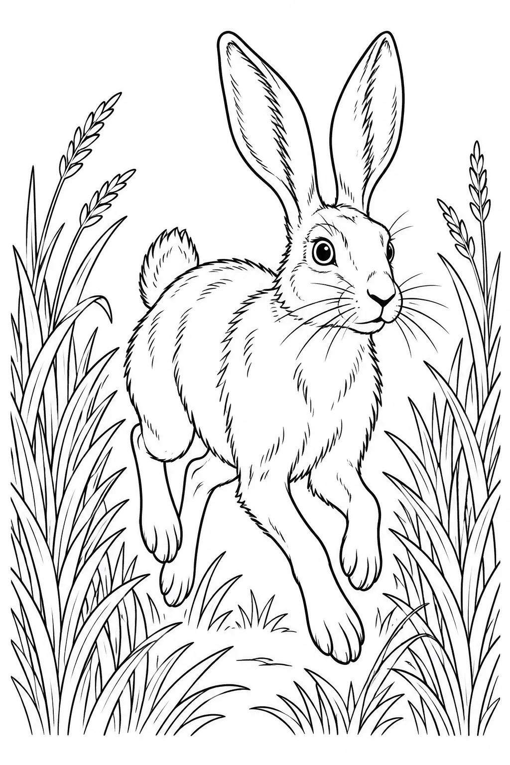 Hare in Tall Grass printable woodland animal coloring page
