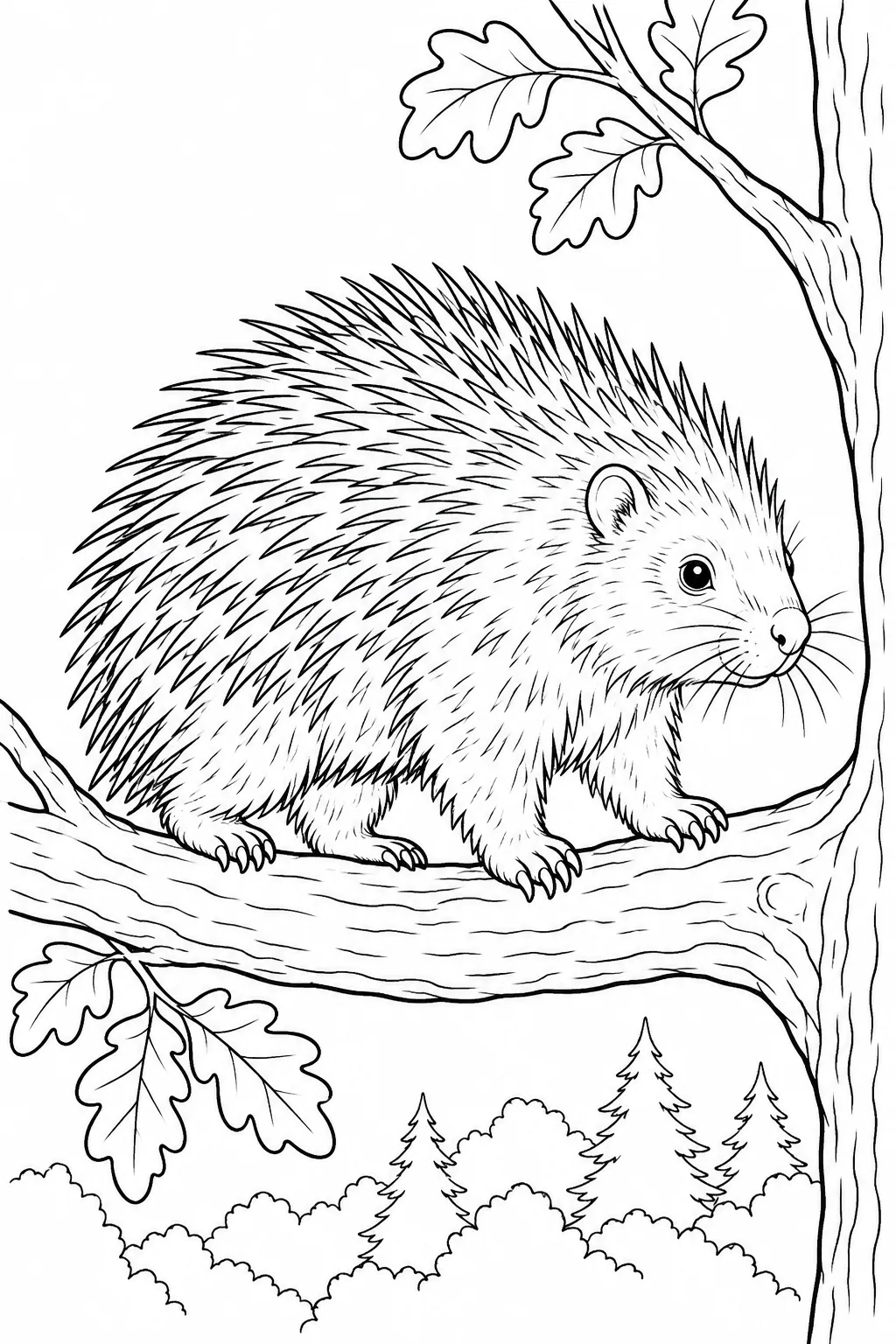 Porcupine on a Tree Limb printable woodland animal coloring page