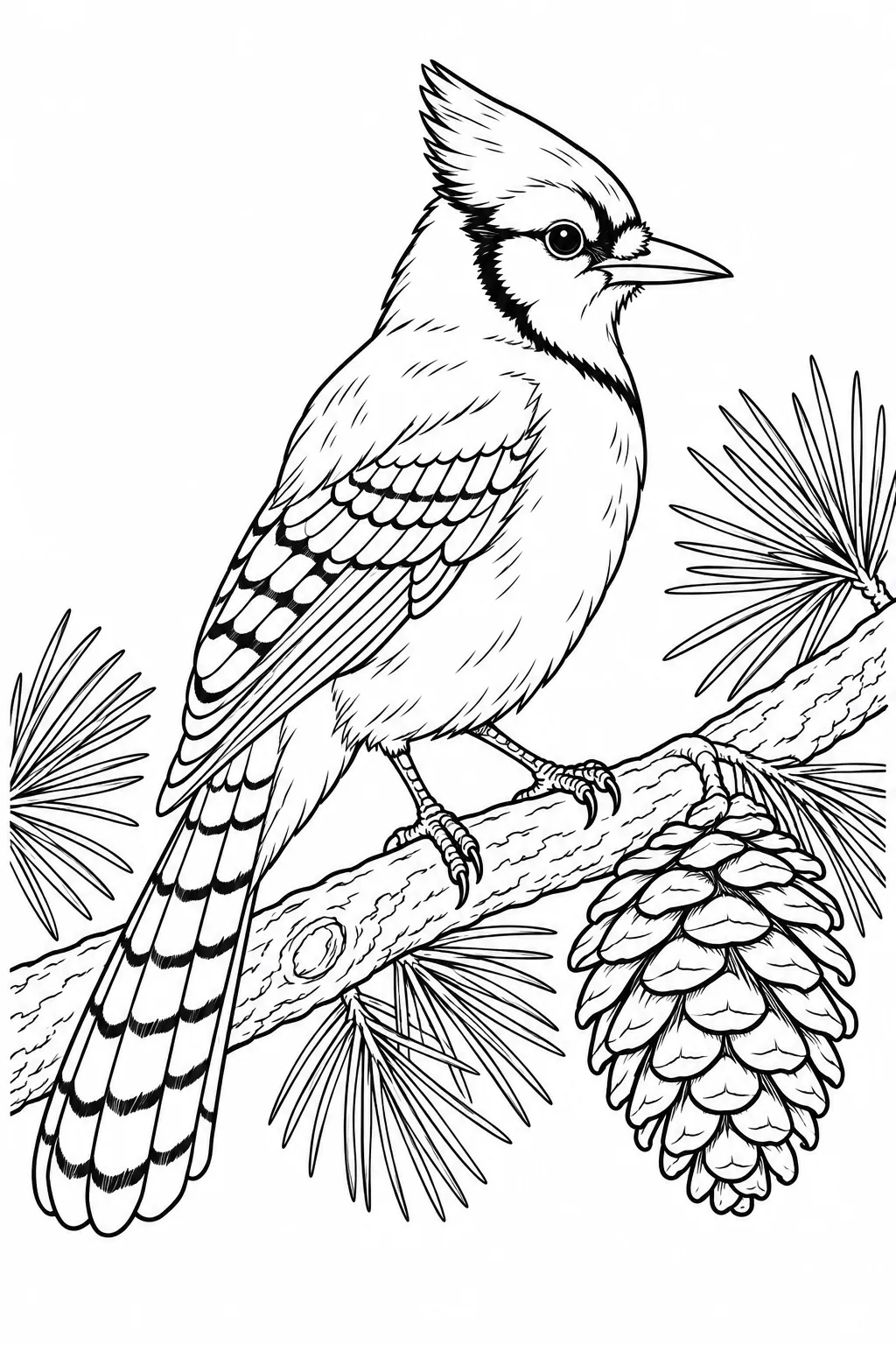 Blue Jay with a Pine Cone printable woodland animal coloring page