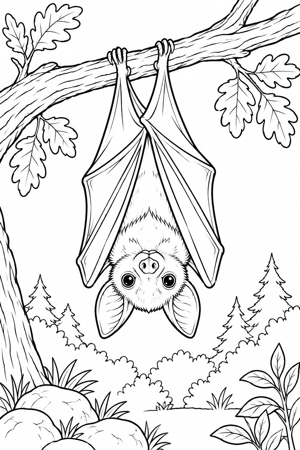 Bat Beneath a Branch printable woodland animal coloring page