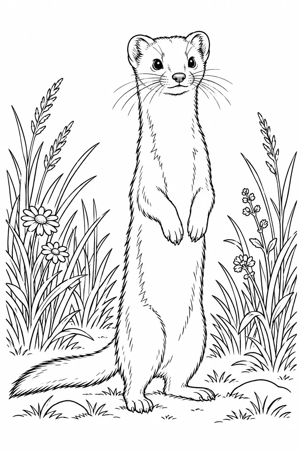 Weasel in Meadow Grass printable woodland animal coloring page