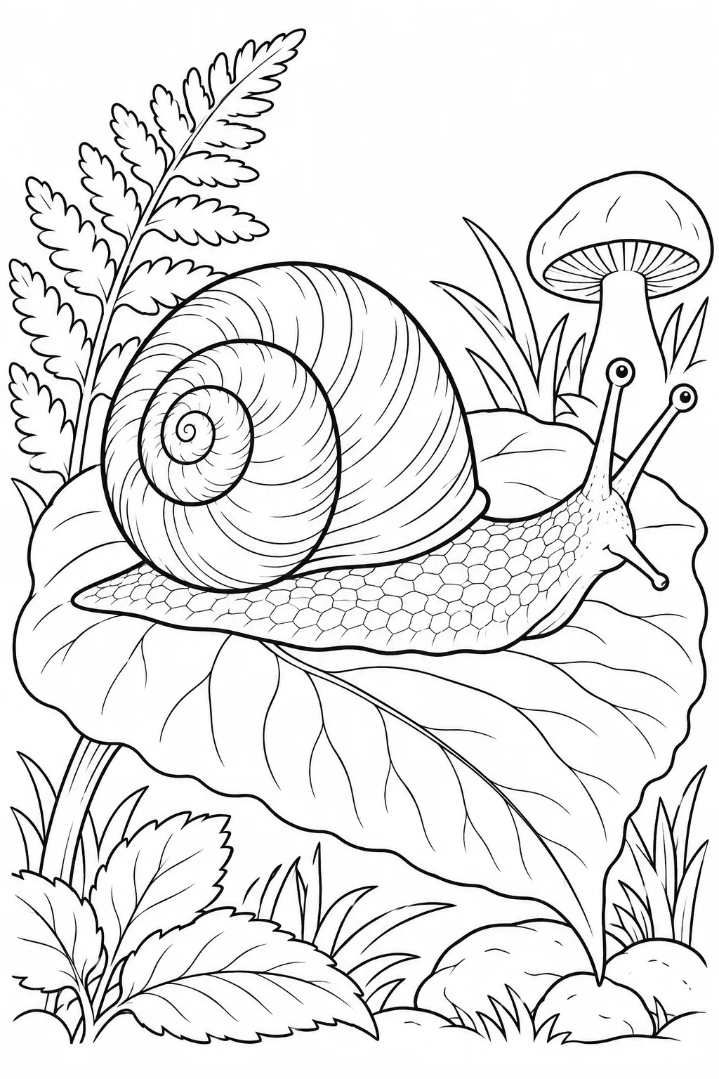 Snail on a Broad Leaf printable woodland animal coloring page