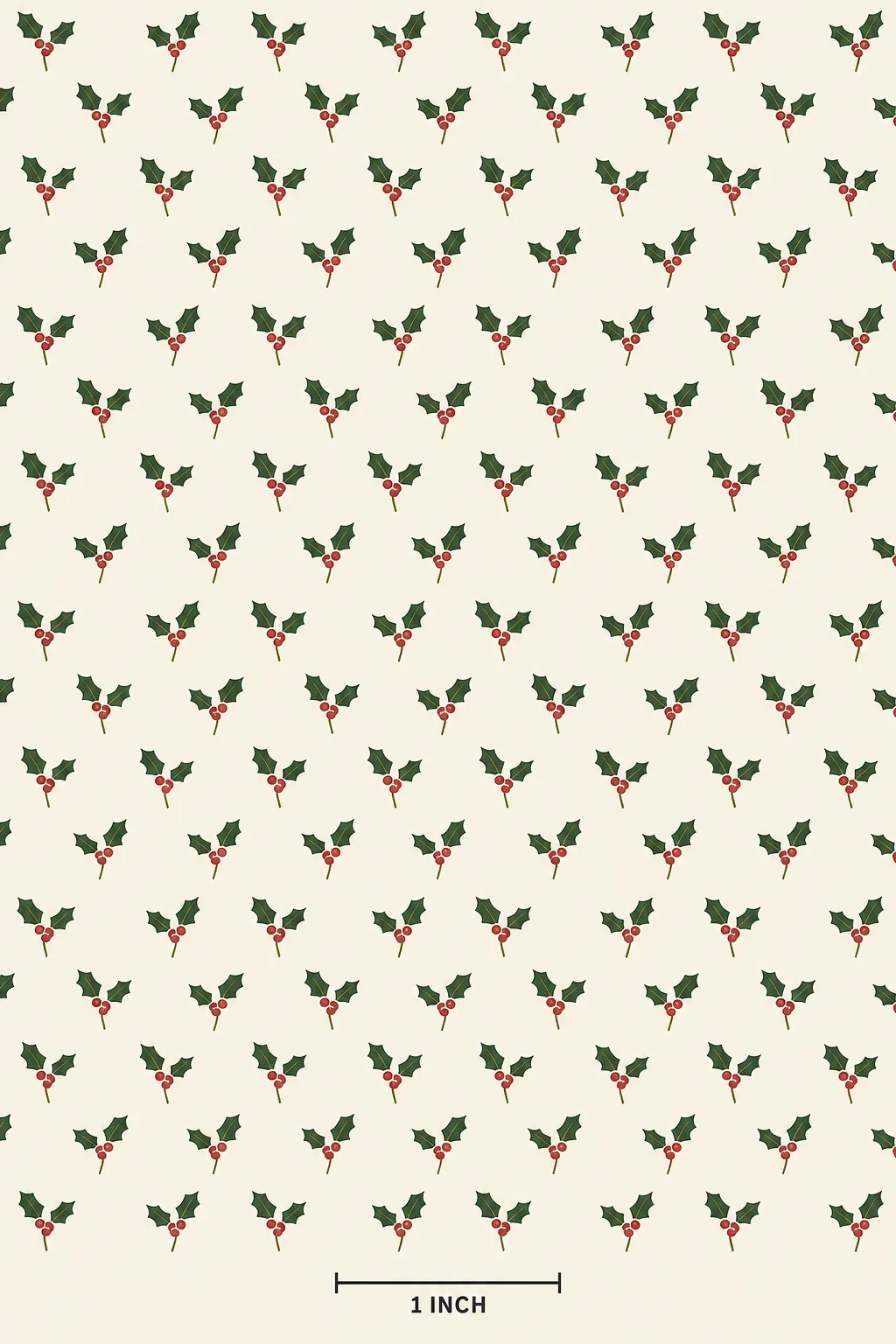 Printable holly sprig 1:12 dollhouse Christmas wallpaper pattern