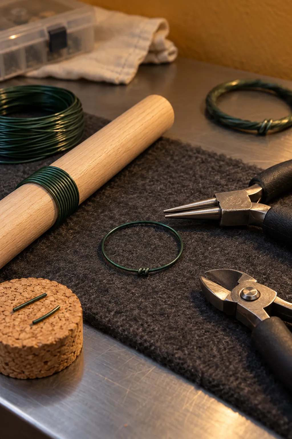 Fine wire formed into a small circular wreath base