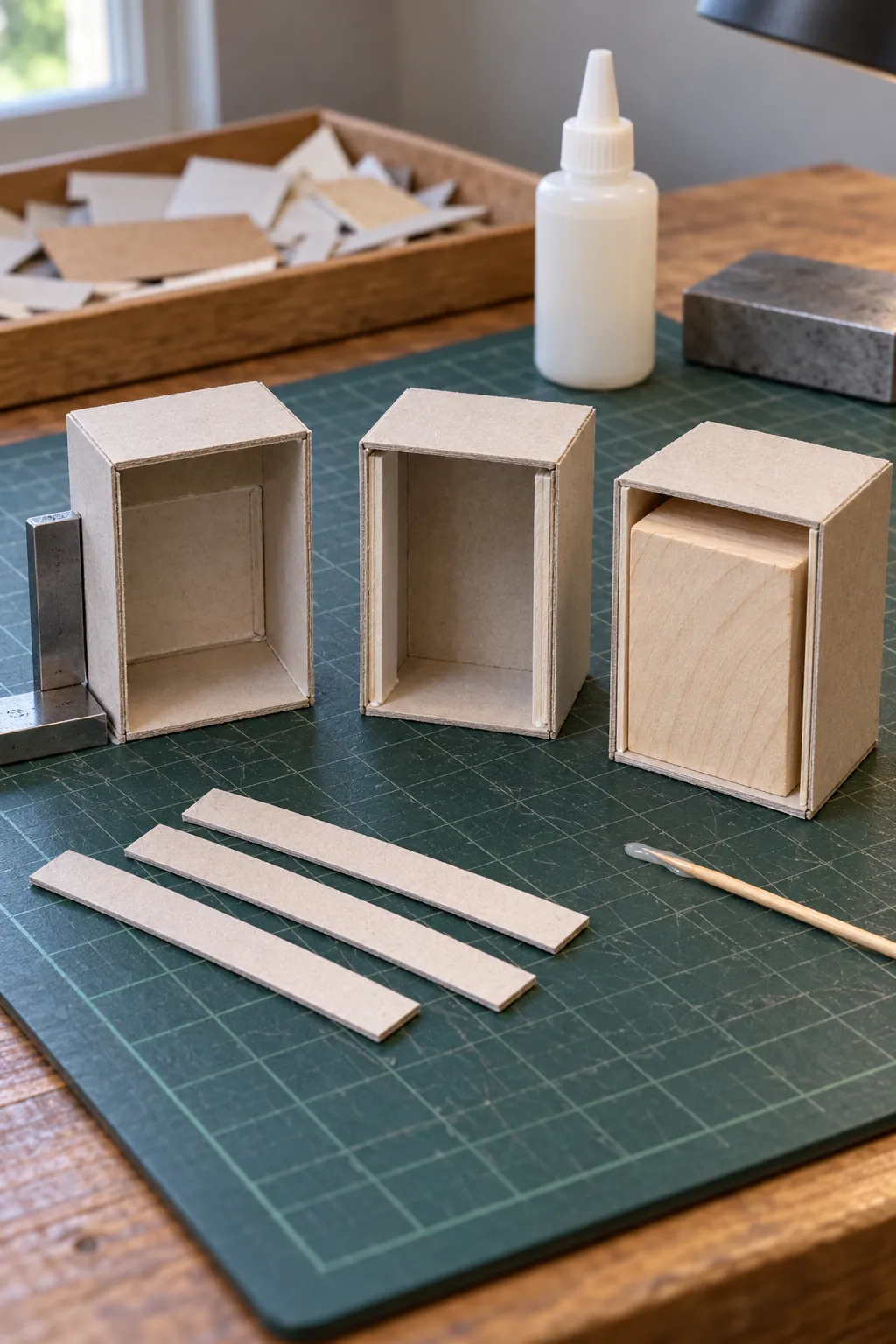 Reinforced cardboard shells for DIY dollhouse kitchen cabinets