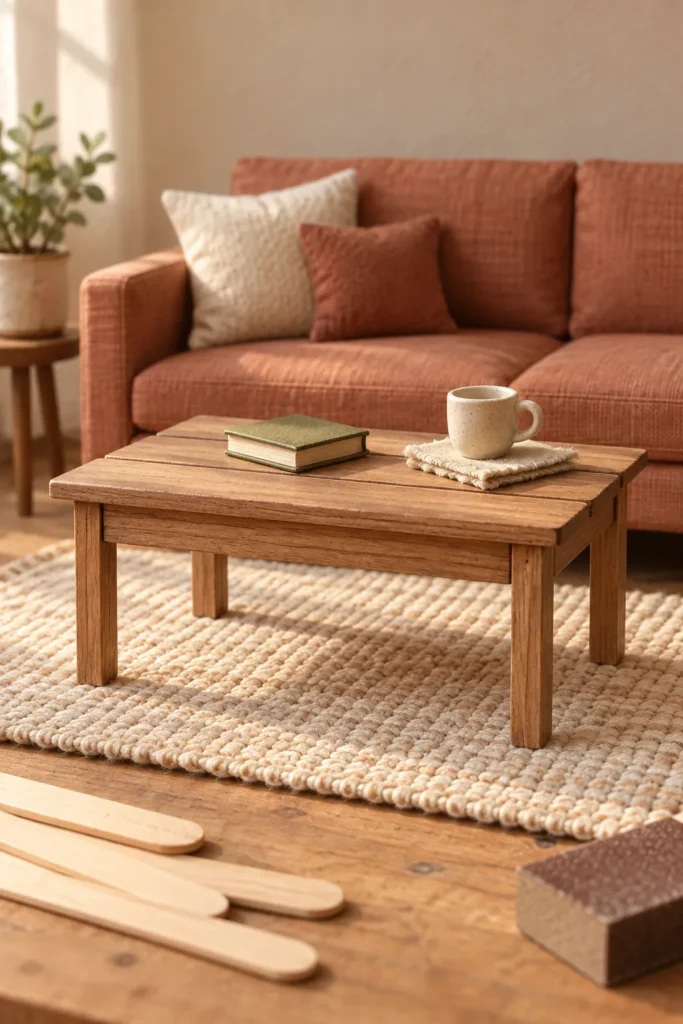 DIY miniature coffee table made from craft sticks