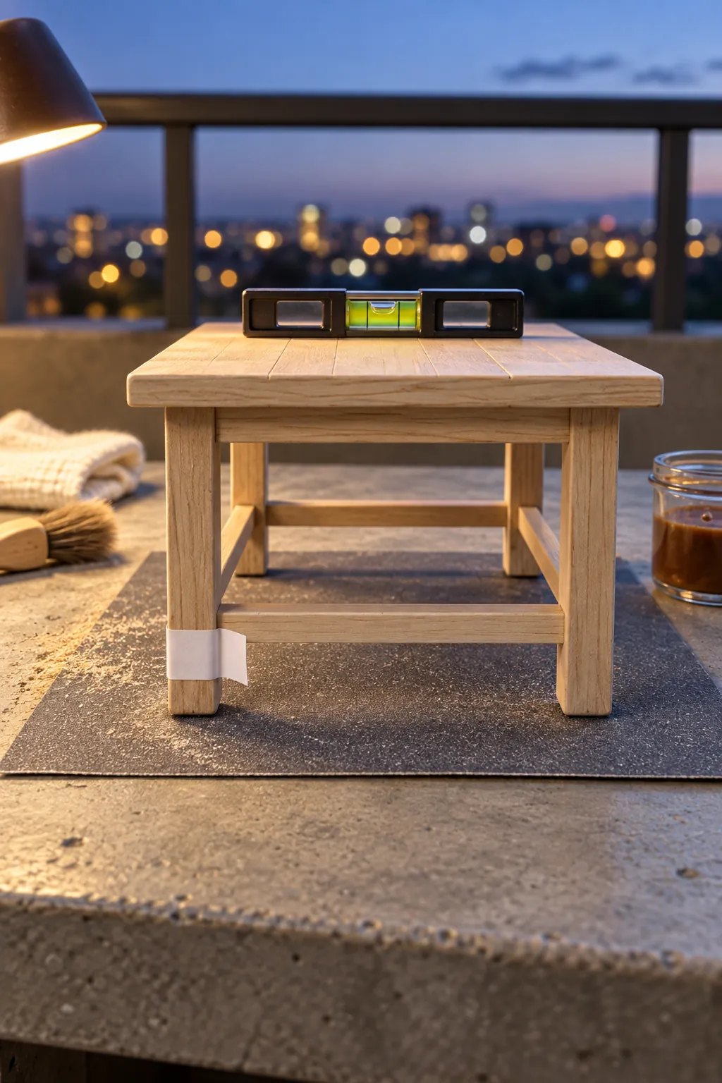 Miniature coffee table feet leveled on fine abrasive paper