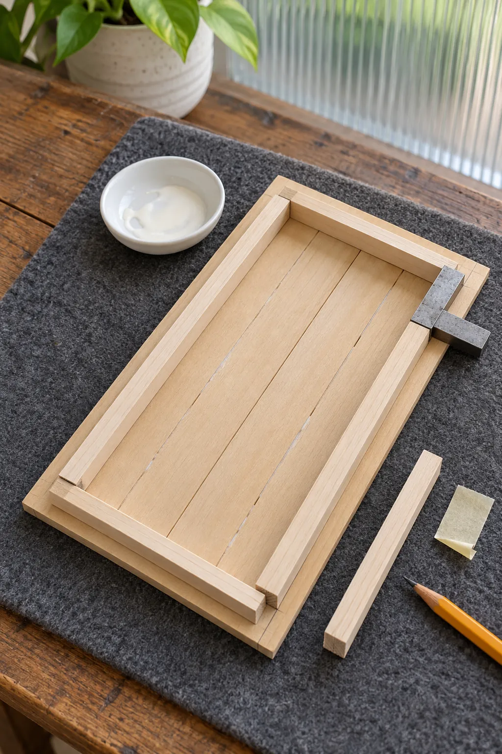 Support rails fitted beneath a craft stick coffee table top