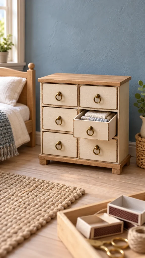 DIY miniature dresser made from six matchboxes