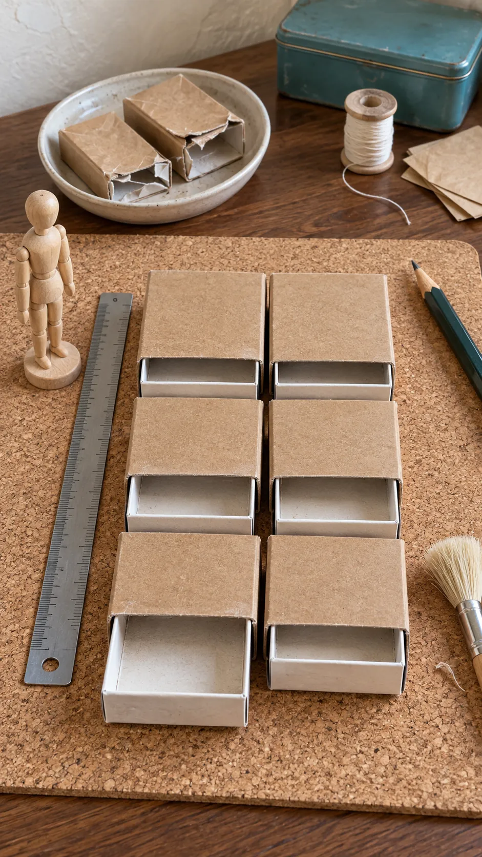 Six matching boxes sorted for a miniature dresser