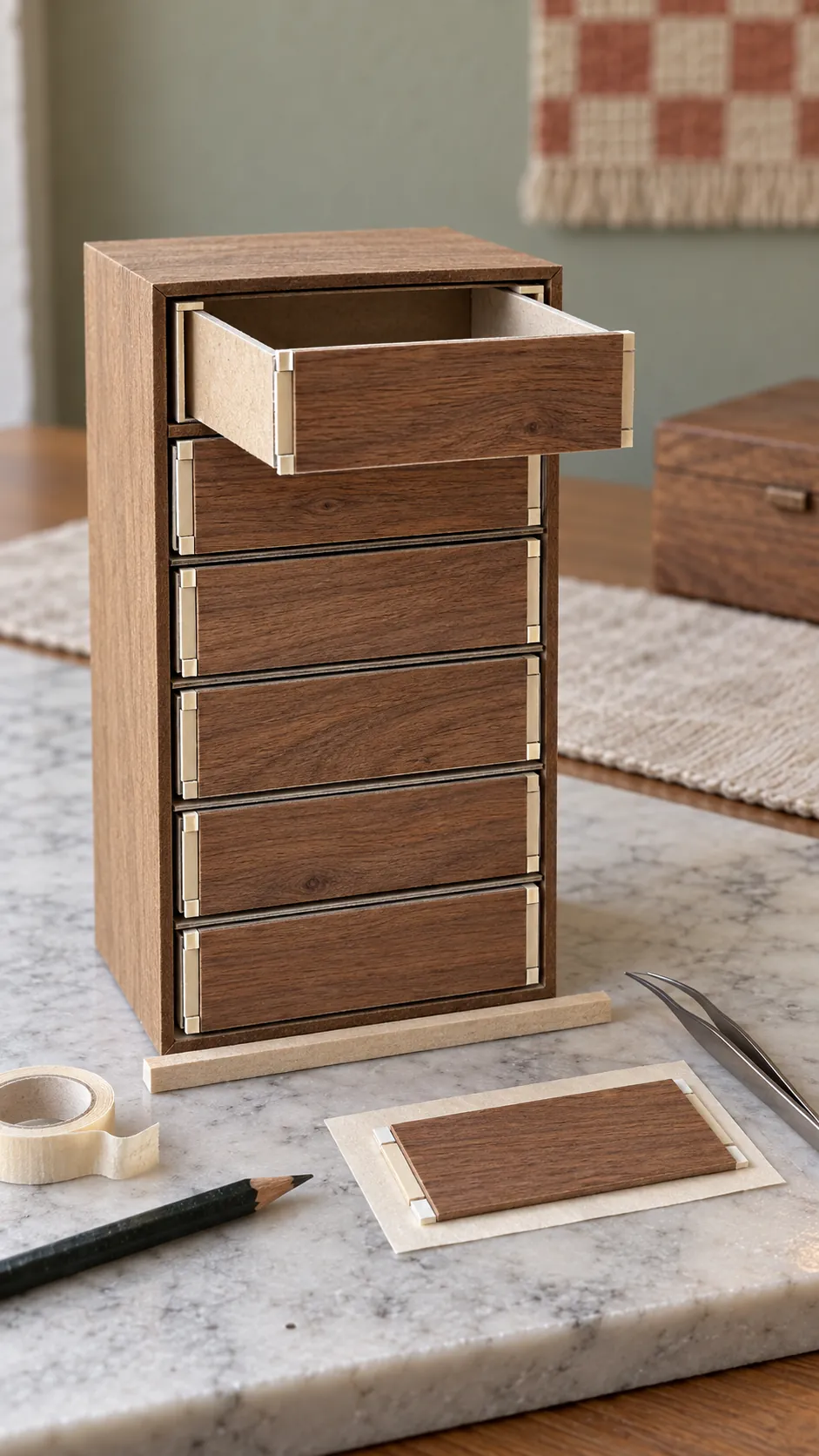 Matching drawer fronts fitted to miniature matchbox trays
