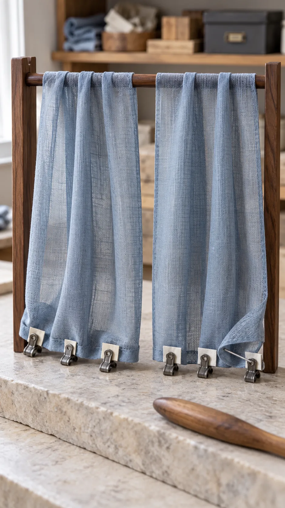 Soft folds shaped in finished no sew dollhouse curtains