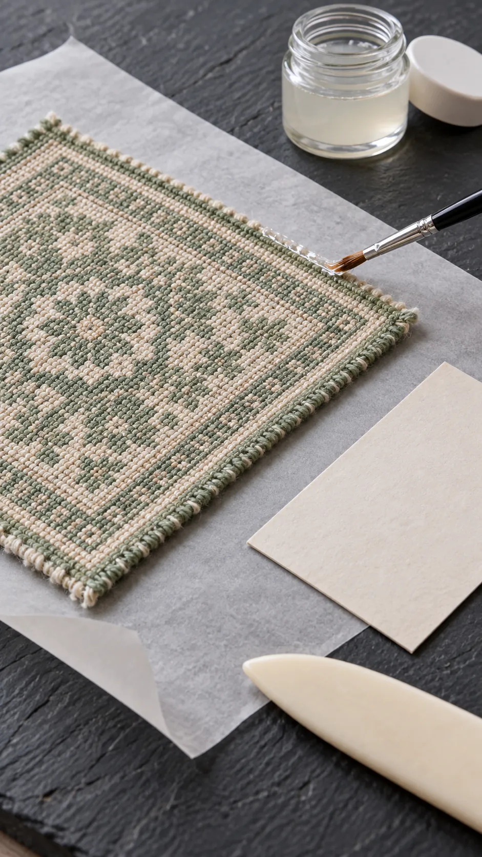 Sealing the edges of a no sew miniature fabric rug