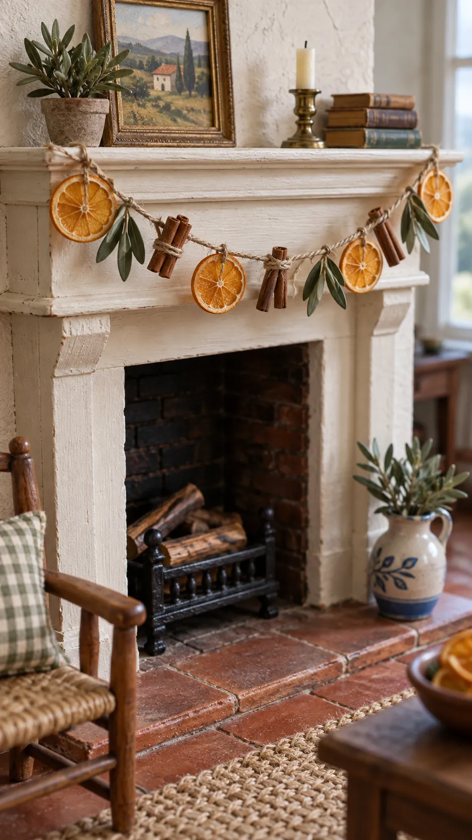 Dried orange and cinnamon style miniature mantel garland