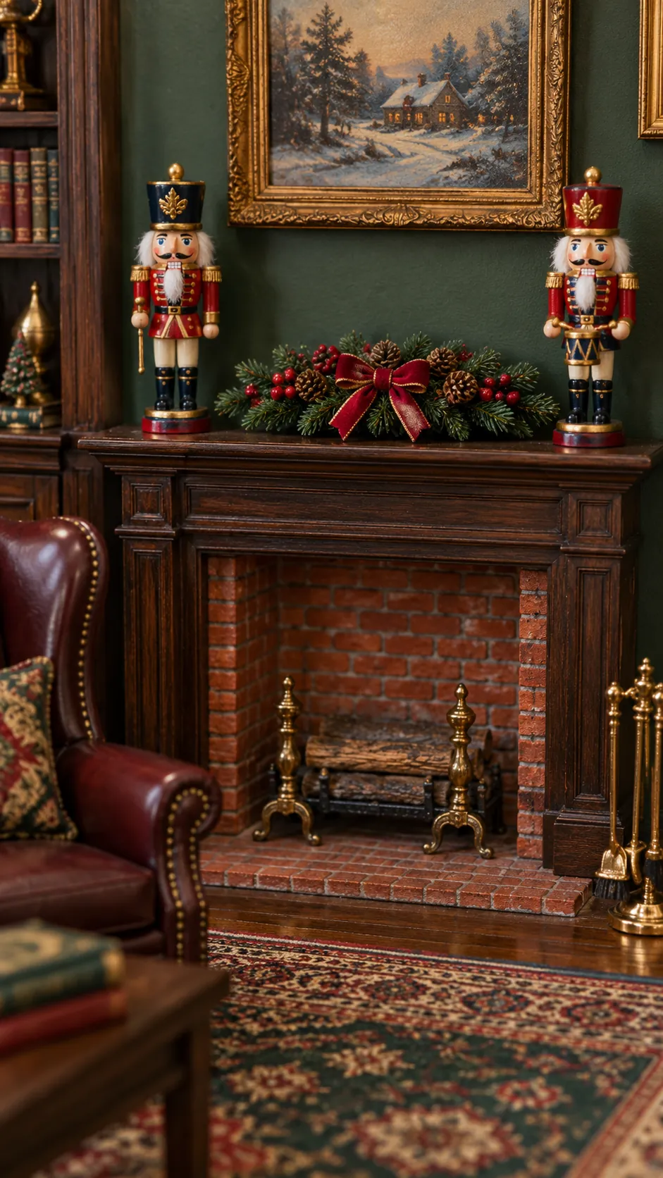 Classic nutcracker pair decorating a miniature mantel