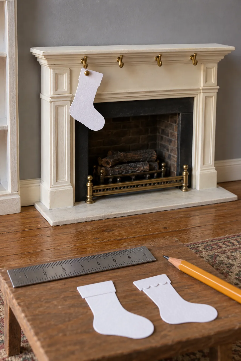 Sizing a paper template for dollhouse Christmas stockings