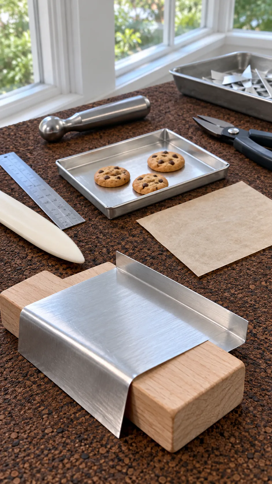 Handmade miniature aluminum baking tray sized for 1:12 Christmas cookies
